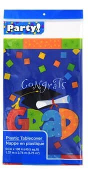 Congrats Grad Tablecover 54" X 108" (Blue with Confetti)