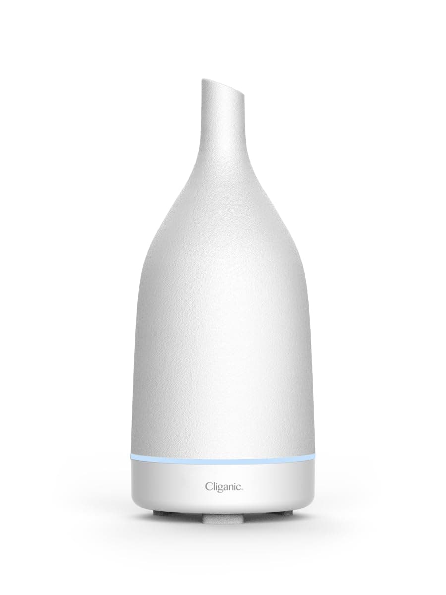Cliganic Ceramic Aromatherapy Diffuser for Essential Oils (White) - 7 Color Lights, Cool Mist, Auto Shut Off for Home & Office