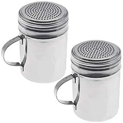 Stainless Steel Versatile Dredge Shaker, Set of 2 Powder Sugar Shaker Duster, Stainless Steel Powder Sugar Shaker with Handle, Sifter For Cinnamon Sugar Pepper Powder Cocoa Flour (silver)