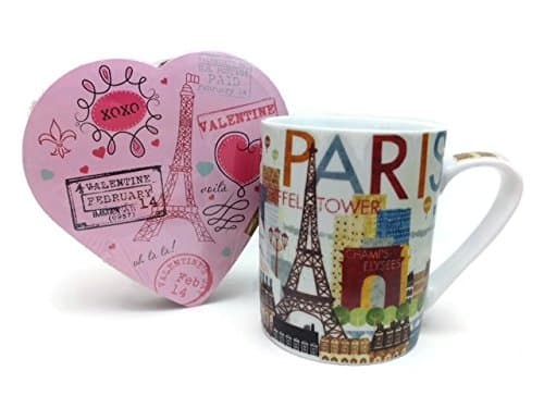 Paris Lovers Gift Set Coffee Mug and Chocolates in Heart Shaped Box