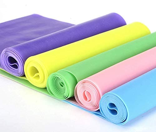 jiele Resistance Exercise Band Fitness Elastic Stretch Bands for Yoga,Pilates,Strength Training or Physical Therapy(Pink,Blue,Green,Light yellow,Purple) (Multicolor)