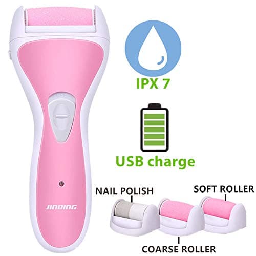 Electric Foot File Electric Callus Remover Tool Rechargeable Electronic Foot Care Callus Shaver Pedi Egg Professional Pedicure Foot File Foot Care Tool Hard Cracked Skin Remover, 3 Roller Included