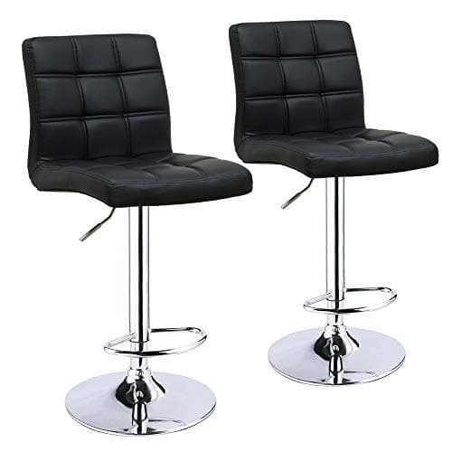 Summates Modern Adjustable Bar Stools PU Leather Counter Height Swivel Bar Stools (Black (Set of 2))