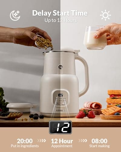 Automatic Nut Milk Maker 20oz Homemade Almond, Oats, Coconut, Soy, Plant Based Milk and Non-Dairy Beverages Delayed Starting / Warming / Self Cleaning / Boiling Water, Cream