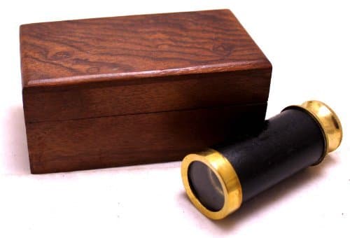 Krishna Mart India 4" Handheld Brass Telescope with Wooden Box - Pirate Navigation Clear Wooden Box