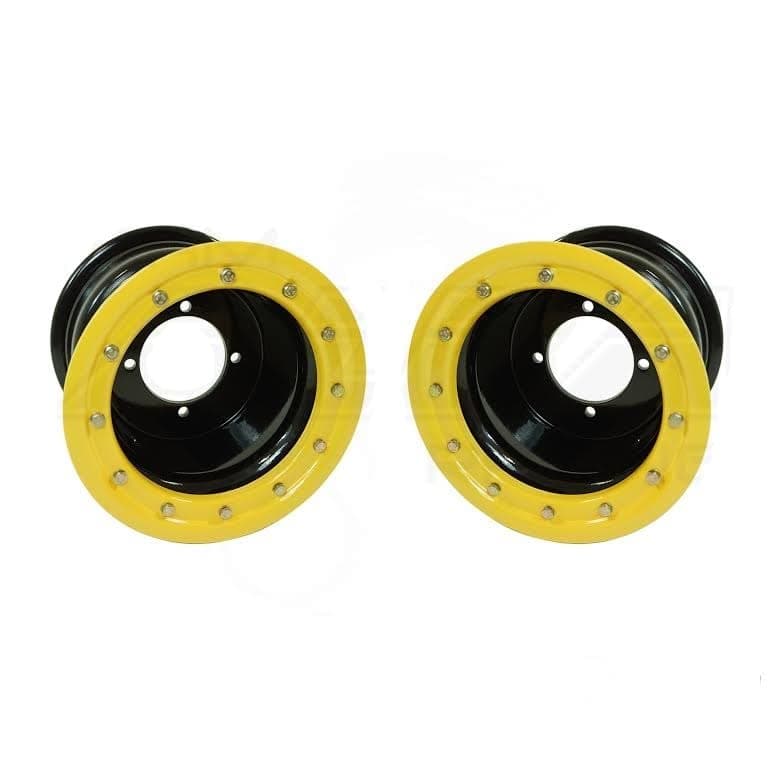 Set of 2 Rear Atv Beadlock Wheels Alba Racing 9x8 3+5 4/115 compatible with YFZ 450 YFZ 450R Black Rims/Yellow Ring