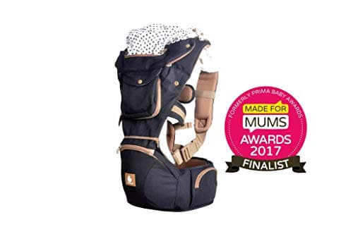 Baby Carrier with Hip Seat Sling by Kiddihug - Comfortable Ergonomic with Soft-Padded Waist Support - Award Winning New Style Designer Quality Performance 6 in 1 Baby Carrier (Black)