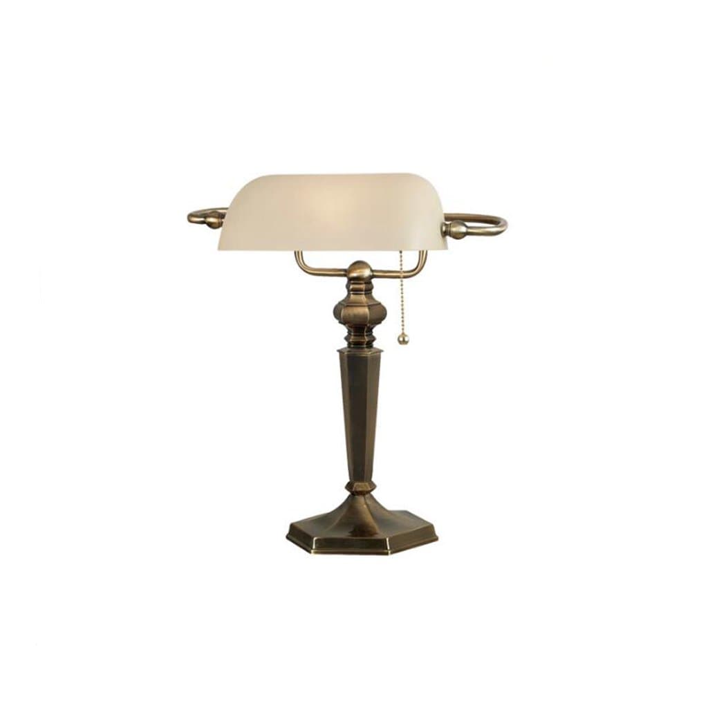 Nordic creative lamp Simple design executive banker desk lamp with glass shadow antique brass LED Table lamp (Color : A)