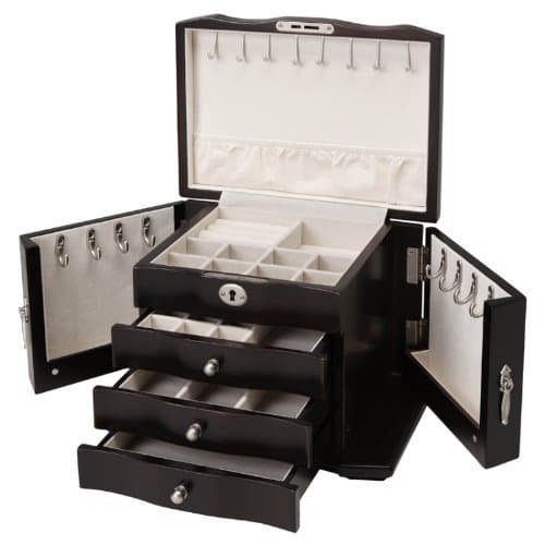 Burlwood Wooden Jewelry Box w/Lock and Key (Espresso)