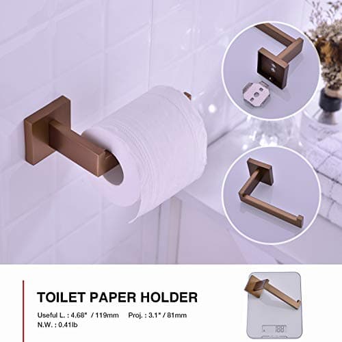 TRUSTMI Contemporary 5-Pieces Bathroom Hardware Set Towel Bar Robe Hook Toilet Roll Paper Holder, SUS 304 Stainless Steel Wall Mounted, Brushed Rose Gold