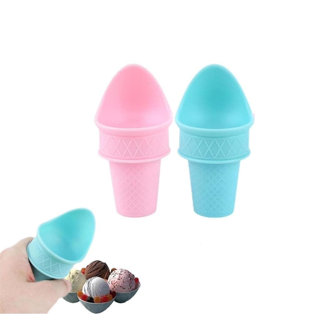 2Pcs Ice Cream Cone Holder, Reusable Ice Cream Cones, Ice Cream Scoop, Ice Cream Cones Scooper, Plastic Ice Cream Cone Holder Mini Ice Ice Cream Snow Cone Rack, Reusable Food Grade Plastic (Blue)