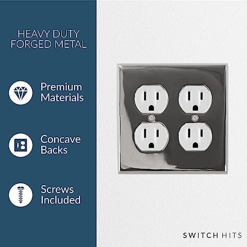 Switch Hits Polished Nickel Outlet Wall Plate | 2 Duplex | 4.5" x 4.5" | Hand-Polished Brass Construction | Electrical Switch Plate Cover for All Configurations