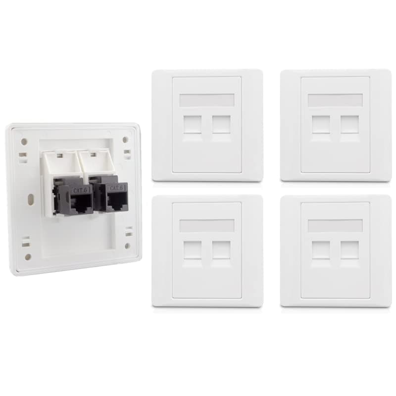 CAT6 Gigabit Network Socket, 86x86mm Ethernet RJ45 LAN Cable Faceplate Networking Port Dual-Pass Socket Box for Ethernet Cable Installation Female To Female Internet Outlet (5 Sets LAN x 2)