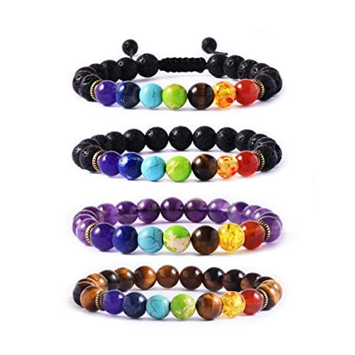 Tigerstar Natural Lava Rock Beads Bracelet,Stretch Elastic Bracelets,Adjustable Braided Rope Gemstone Bracelets for Men Women
