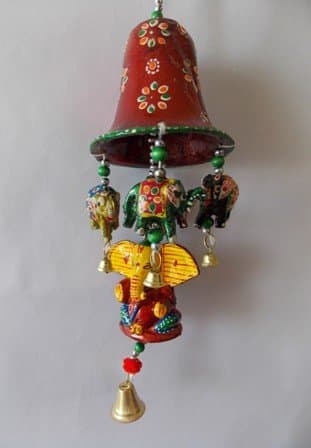 SAARTHI Rajasthani Handicraft Bell Ganesha with Elephants Wall/Door Hanging toran/showpiece/Figurine Metal Tapestry Artificial Beads for Home Décor