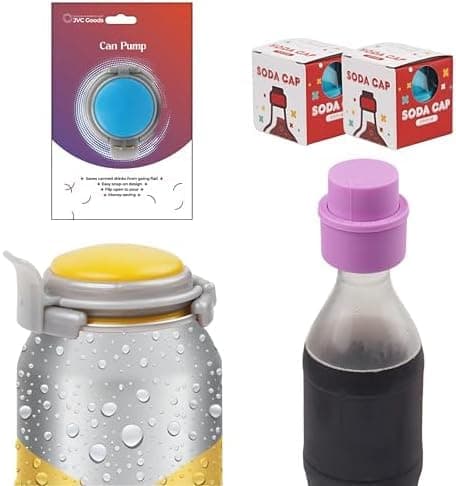 Drink Can Covers & Can Lids for Fizzy Drinks (3‑Pack) – 1 Vacuum‑Seal Can Lid + 2 Universal Soda Saver Caps, Reusable Carbonation Can Sealer for Beer & Soft Drinks