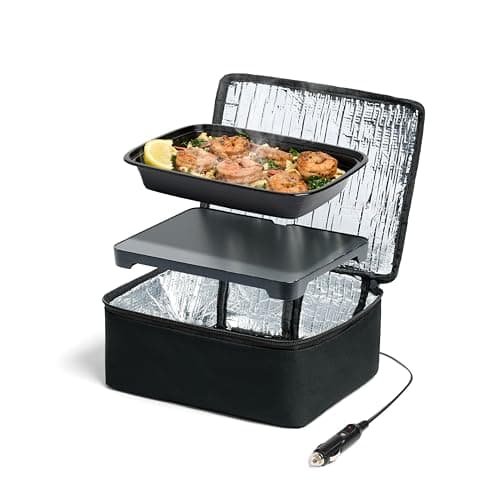 HOTLOGIC Mini Portable Electric Lunch Box - Innovative Food Warmer and Heated Lunch Box for Adults Car/Home - Easily Cook, Reheat, and Keep Your Food Warm - Black (12V)