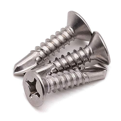#6 x 1 Phillips Flat Head Sheet Metal Screws, Stainless Steel 410 Self Drilling Screws for Metal, Countersunk Head, Phillips Drive, Self Tapping, 100 Pack