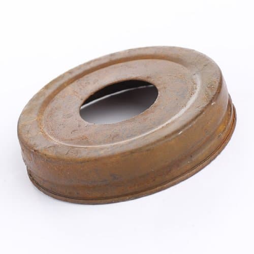 Package of 6 - Rusted Metal Small Mouth Canning Jar Lids with 1-1/16" Hole for Making Soap and Lotion Dispensers