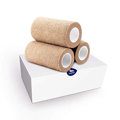 WePet Vet Wrap, Vet Tape Bulk Self-Adherent Gauze Rolls Non-Woven Cohesive Bandage First Aid for Dogs Cats Horses Birds Animals Strong Sports Tape for Wrist Ankle 4 Inch x 3 Rolls