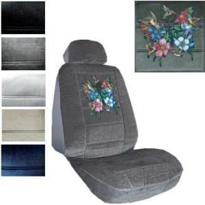 Seat Cover Connection Hummingbirds and Butterflies print 2 Low Back Bucket Car Truck SUV Seat Covers with 2 Head Rest Covers - Silver Grey