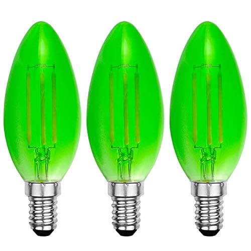 Luxrite Colored LED Green Light Bulb, 4W, Dimmable LED Filament Bulb, UL Listed, E12 Candelabra Base - Front Porch Light, Holiday Lights, Event Lights (3 Pack)