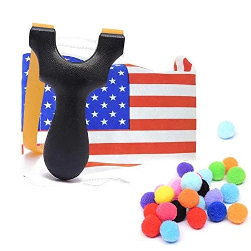 Solid Hunting Slingshot with National Flag Pattern Bag & Cotton Ammo for Catapult Hunting Game for Kids Children Adults (Brown Wood) (ABS)