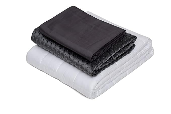 Mysa Sleep 100% Cotton Weighted Blanket and Duvet Covers + Hot and Cold Duvet Cover Set (3 Pieces) (White, 56'' x 80'' 15 lbs Weighted Insert + Grey Minky Duvet Cover + Grey Cotton Duvet Cover)