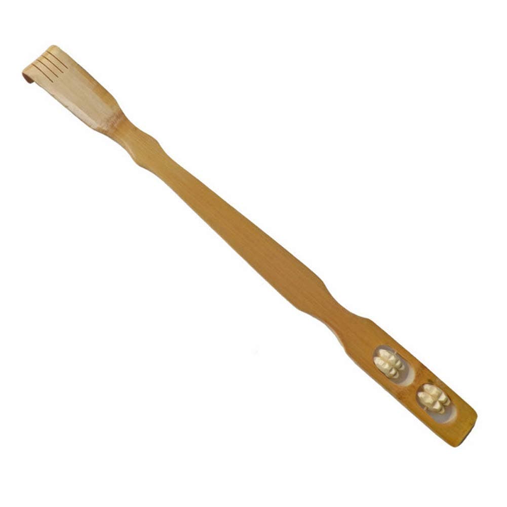 Yonger Bamboo Massage Stick Nature Wooden Bamboo Scratching Stick with Relax Wheel Double Ball Rolling Massage