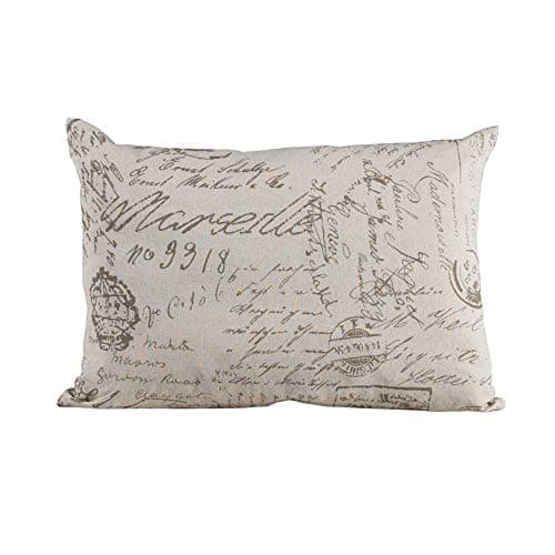 HiEnd Accents Fairfield Classic Throw Pillow 16x21 inch, Taupe Printed Script Linen Accent Pillow, Modern Rustic Decorative Pillow for Bed, Couch, Sofa
