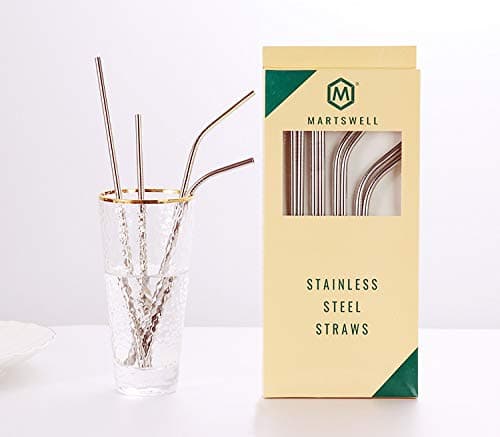 Stainless Steel Straws Set of 8 BPA Free and FDA Approved Reusable Metal Straws for 30oz 20oz Tumbler 10.5’’ 8.5’’ Diameter 0.24’’ with 2 Cleaning Brushes (4 Bent 4 Straight) Martswell