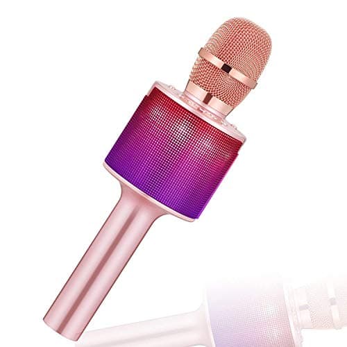 Sanovo 2019 Wireless Karaoke Microphone Speaker With LED lights, 3-in-1 Portable Hand Microphone For Kids Gift Party iPhone iPad Android Smartphone Smart TV Home KTV (Pink)