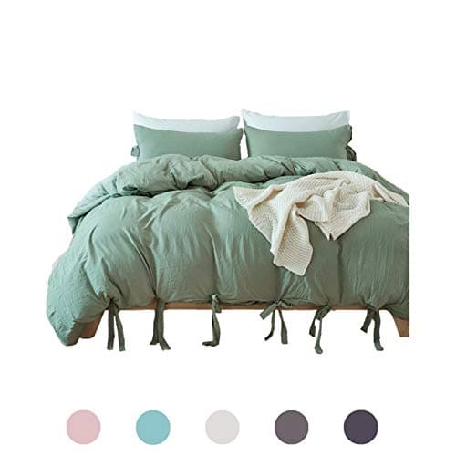 MOVE OVER 3 Pieces Dark Green Bedding Dark Sea Green Duvet Cover Set Bowknot Design Soft Sea Green Bedding Sets Queen One Duvet Cover Two Bowtie Pillowcases (Queen, Dark Sea Green)