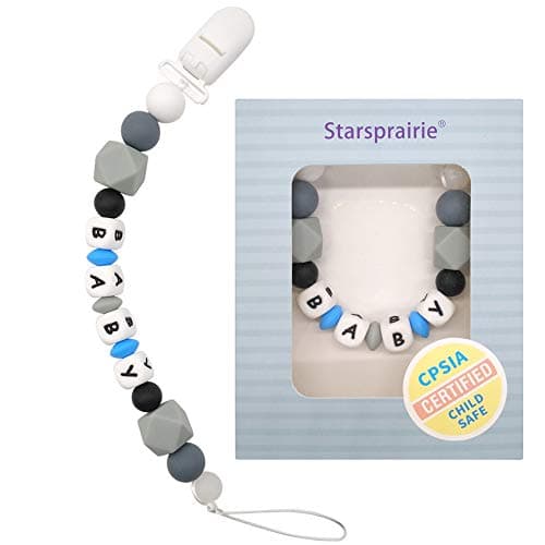 Custom Pacifier Clip Baby Teething Toys Personalized Name BPA Free Silicone Beads Binky Holder for Boy Girl Shower Gift (Blue)