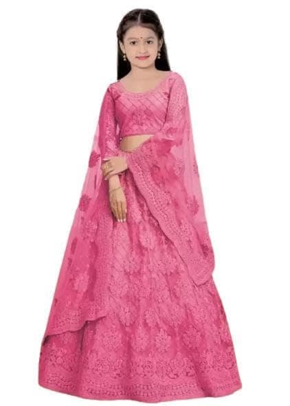 Kids Lehenga Choli Embroidery Design sky Color And Dupatta Set For 3 to 14 Year baby Girls