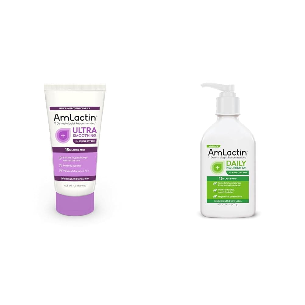 Ultra Smoothing - 4.9 oz Body & Hand Cream with 15% Lactic Acid - Exfoliator and Moisturizer & Daily Nourish 12% - 14.1 oz Body Lotion with 12% Lactic Acid - Exfoliator and Moisturizer