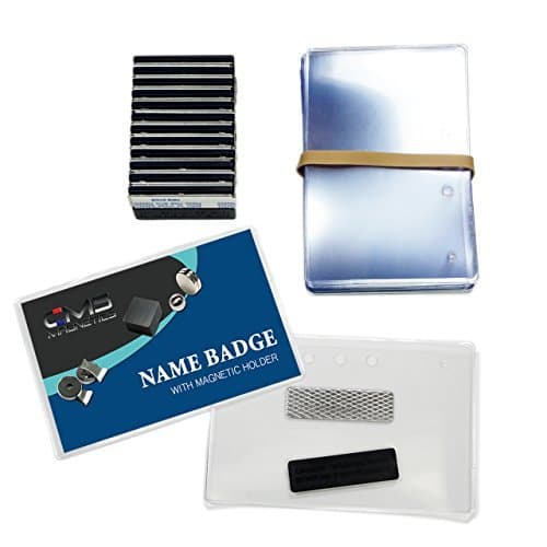 24 Sets of DIY Magnetic Name Badges w/CMS Magnetics 3Mag-1 Badge Magnets - Top Loading Premium Plastic Badge Holders (2-1/2" x 4") - Reusable