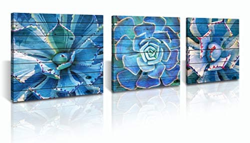 BLINFEIRU- Juicy Mural Modern Floral Wall Art Print Blue Agave Artwork Picture Tropical Plants Home Decor Canvas Poster Framed Living Room Kitchen Stretched and Ready to Hang