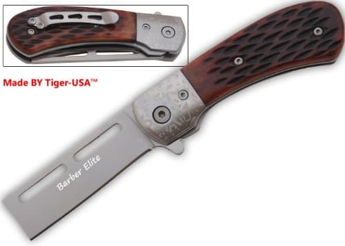 Msr-11 Action Assisted Barber's Elite Straight Razor -Brown Animal Bone Folding Knife Steel Sharp Edge Dagger Panthereses