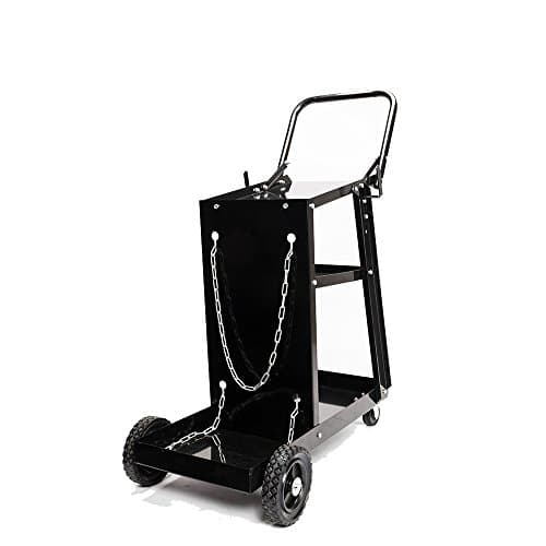 TUFFIOM 3-Tier Welder Welding Cart Plasma Cutter, MIG TIG ARC Universal Storage for Tanks w/ 2 Safety Chains, 360°Directional Wheels, 100lbs capacity, Black
