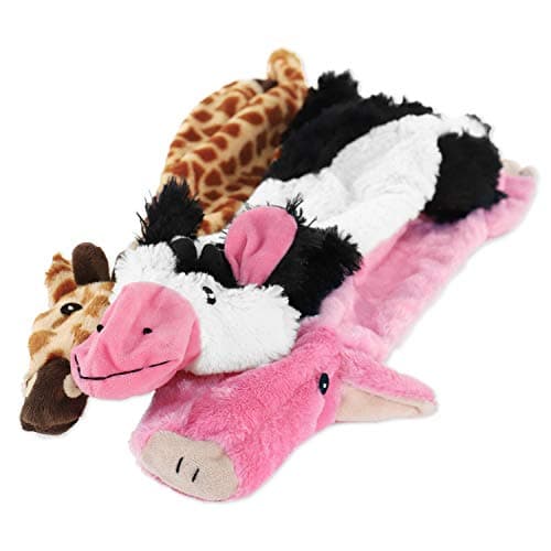 Speedy Pet Dog Chew Toys Plush No Stuffing Squeaky Chew Toy, Pig, Giraffe and Cow 3 Pack