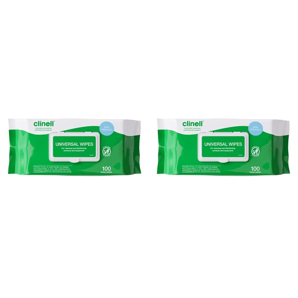 Clinell Universal Cleaning and Disinfectant Wipes for Surfaces (BCW100) - Pack of 200 Extra Thick Heavy Duty Wipes - Multi Purpose Wipes, Kills 99.99% of Germs, Effective from 10 Seconds