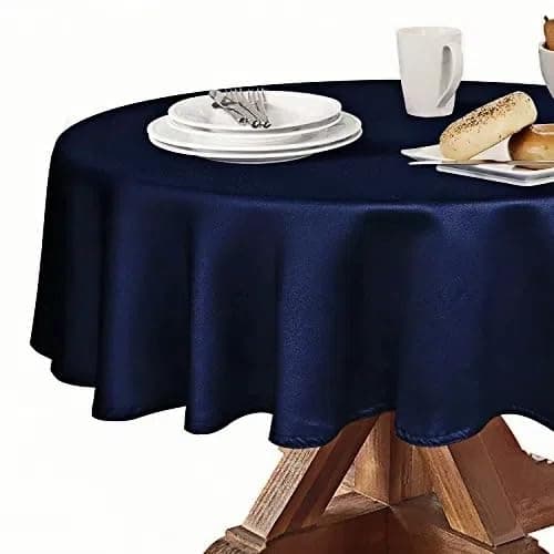 Obstal 210GSM Round Table Cloth, Oil-Proof Spill-Proof and Water Resistance Microfiber Tablecloth, Decorative Fabric Circular Table Cover for Outdoor and Indoor Use (Navy Blue, 60 Inch Diameter)