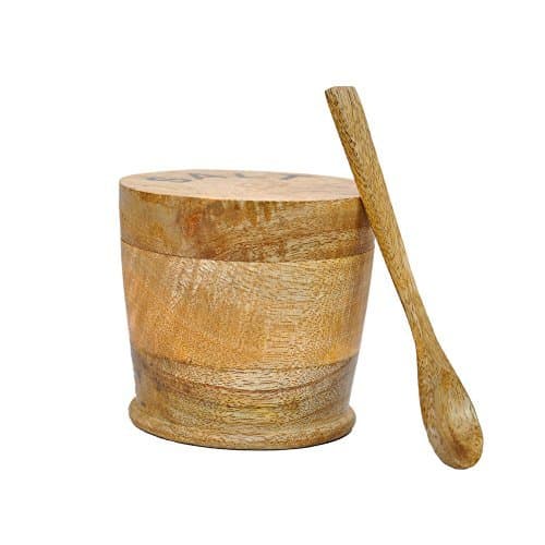 Kitchen Supplier Wooden Salt Container with Wooden Scoop-Handmade by Indian Artisans - Happy Mother's Day Collection 2020