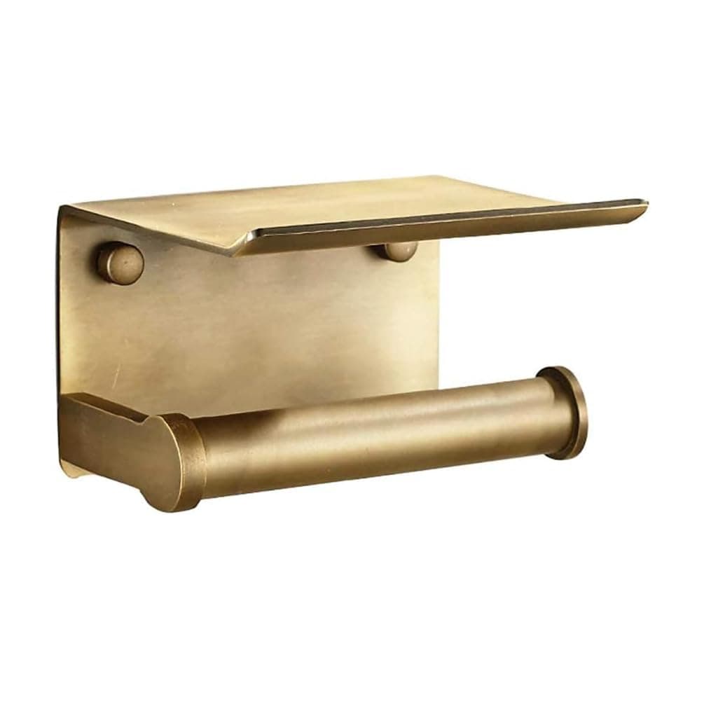 Estrend Brushed Gold Toilet Paper Holder with Shlf Stainless Steel Brushed Gold Toilet Tissue Holder with Cell Phone Storage