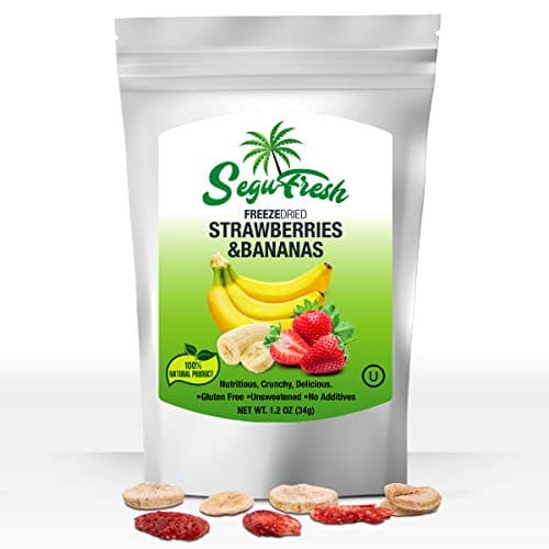 Segufresh Freeze Dried Strawberries/Bananas (2 Pack) 100% Natural Food Product, Nutritious And Delicious Crunchy Gluten-free No Sugar Unsweetened Fruit, No Additives, Healthiest Snacks Pack Ever