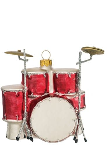 Red and White Drum Set 3.5 inch Resin Stone Christmas Ornament Decoration by Sullivans Gift