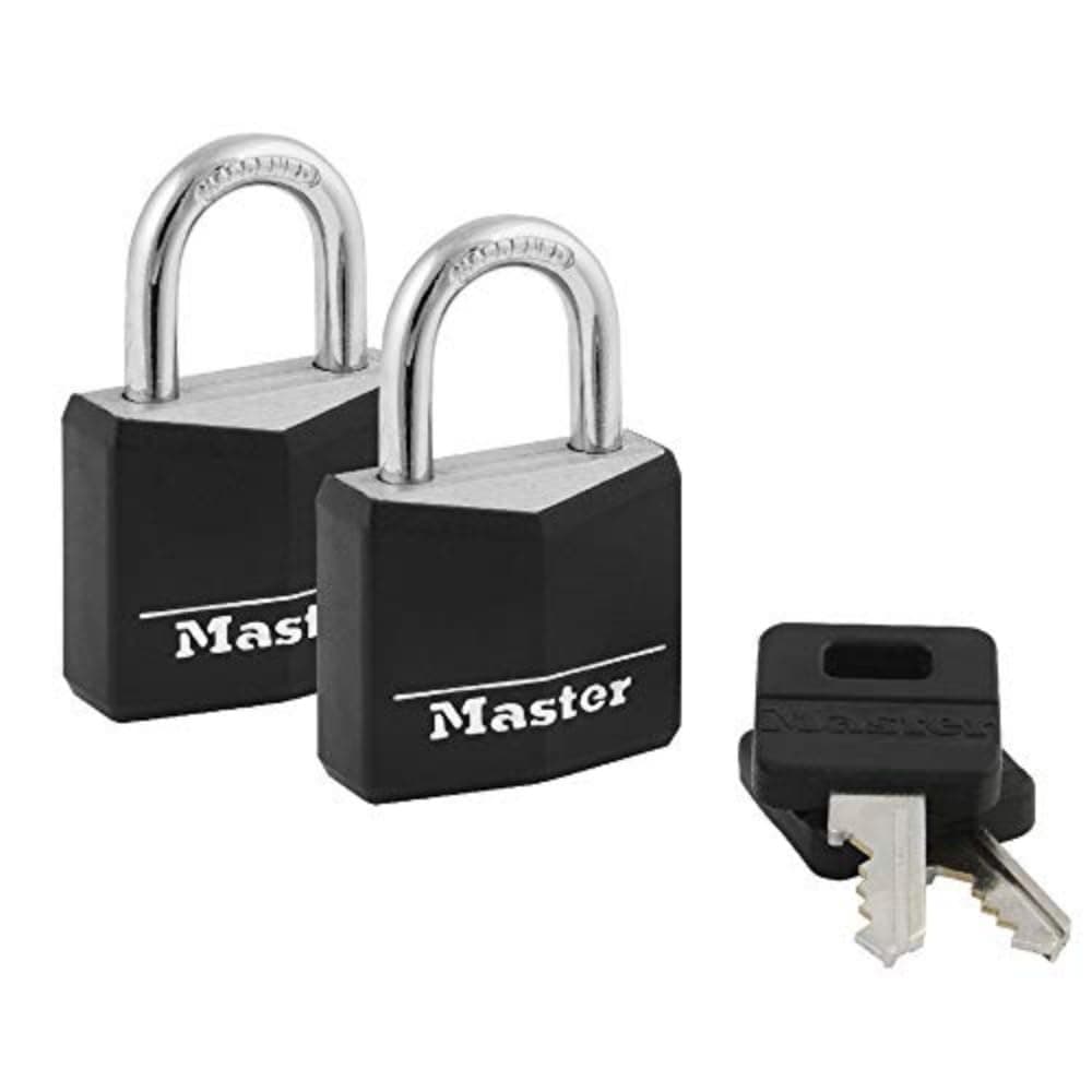 Master Lock Black Outdoor Key Lock, Standard Weather Resistant Padlock with Cover, Keyed Alike Padlocks for Lockers, Fences, Sheds, or Other Equipment, 2 Pack, 131T