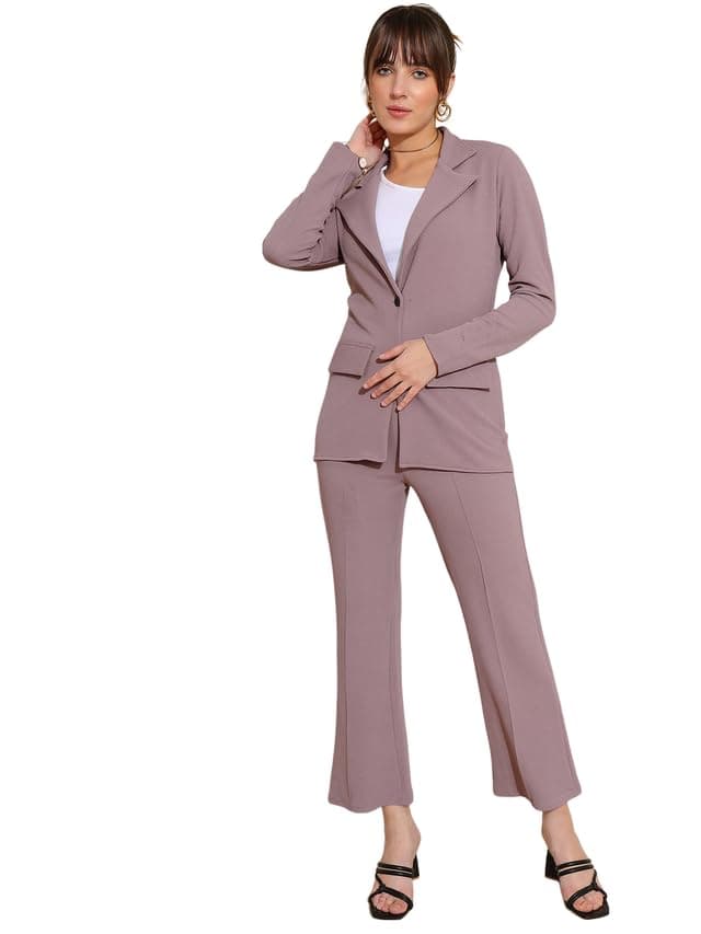 SelviaCo-ord Set for Women|Collared Neck Co-ord Set for Women| Blazer and Trouser|Solid Co-ord Set|Coat and Pant|2 Piece|Formal Co-ord Set for Women| Lycra Co-ord Set