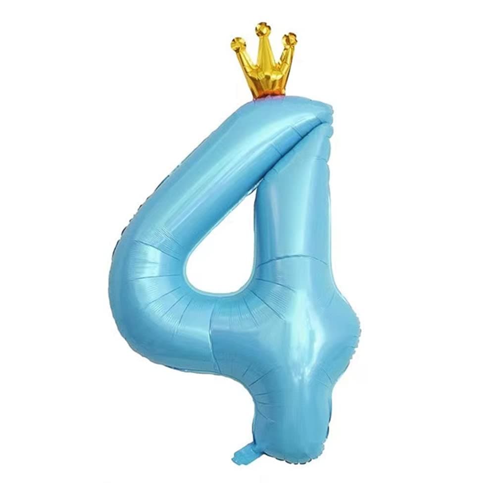 40 Inch Blue Conjoined Crown Number 4 Balloons, 4th Birthday Balloons for Birthday Party Decorations. (4)